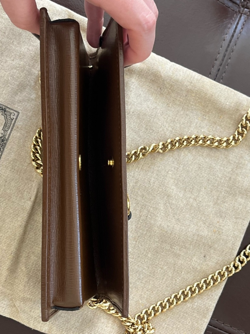 Gucci Brown/Beige GG Canvas Horsebit Chain Wallet - Picture 7 of 9
